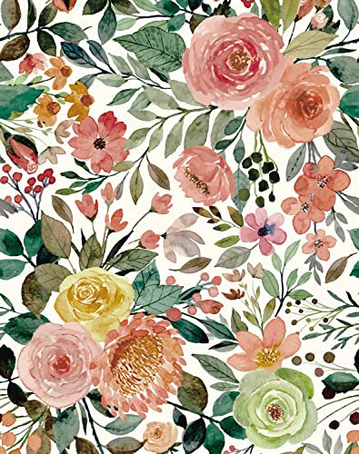 JiffDiff Blühende Blumen-Tapete, zum Abziehen und Aufkleben, rosa, impressionistisches Blumenmuster, Pfingstrose, Rosen, Tapete, Kinderzimmer, Wanddekoration (Kamelie, 45 x 1000 cm)