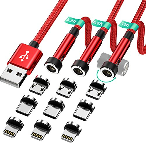 HanCenDa USB Magnetic Charging Cable 1/2/3M, 3 in 1 Magnetic USB C Cable, 3A Fast Charger Data Transfer Charging Cable, Red Nylon USB Charging Cable for iPhone/Sumsung