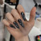 JUSTOTRY 24 Stück Glitzer Stiletto Nägel Zum Aufkleben Lang,Schwarz French Künstliche Nägel,Swirl Mandel Kunstnägel Press on Nails,Pretty Fingernägel Fake Nails für Frauen