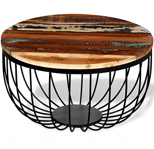 WIFESE Couchtisch Altholz Massiv Beistelltisch Wohnzimmertisch Couchtisch Rund Beistelltisch Holz Couchtisch Holz Tisch Wohnzimmertisch Sofatisch Kaffeetisch 60x60x35 cm Industriestil