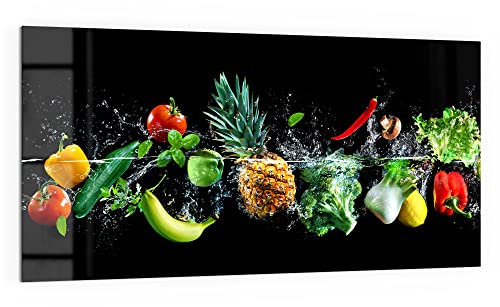 DEQORI Küchenrückwand Glas | Motiv Sauberes Obst und Gemüse | 100x50 cm | Bad- oder Herd-Rückwand | Herdblende Spritzschutz für Küche & Badezimmer | moderne Deko für Fliesenspiegel