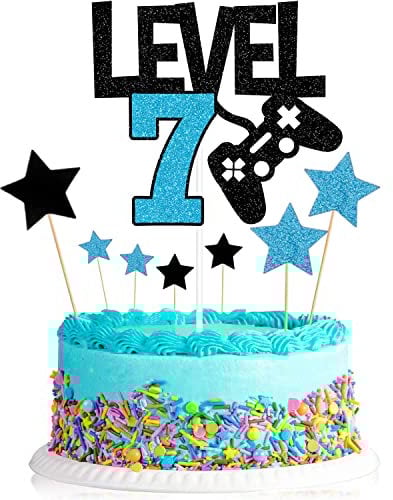 Elicola Level Up 7th Birthday Cake Toppers - Happy 7th for Boy's Game Party Supplies