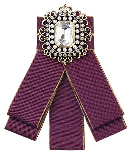 Elerevyo Broche de ruban pré-nouée en strass pour femmes, nœud papillon, épingle de collier, à la mode Rouge Taille unique