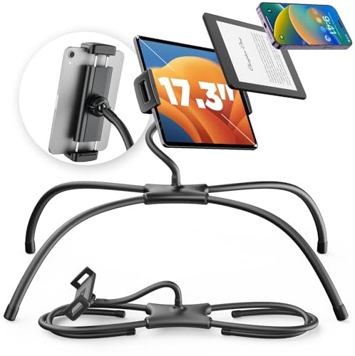 SAIJI tablet stand for bed, 2024 Upgraded Ergonomic design iPad Stand, Kindle stand iPad holder for Bed Fit for Phones, Tablets, Portable Monitor and More 4.7-17.3 Devices (Black