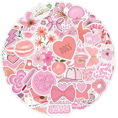 Jeffdad Pink Motivational Stickers, 60 Pieces Pink Preppy Stickers Laptop Water Bottle Decals Skateboard Stickers DIY Stickers Decals for Students Teen Girls