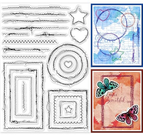 GLOBLELAND Nähgarn-Spitze - Transparente Stempel für DIY, Scrapbooking, Nähgarn-Bordüre, Silikon, 21x15 cm, Stempelsiegel für Karten, Fotoalbum, Tagebuch