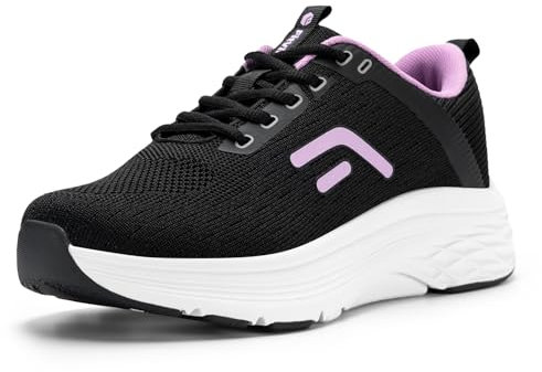 FitVille Damen Sneaker Walking Schuhe Breit Laufschuhe Weite Sportschuhe Atmungsaktiv Turnschuhe rutschfeste Leichtgewichts Straßenlaufschuhe Outdoor Fitness Jogging Schwarz/Lavendel 39.5 EU Weit