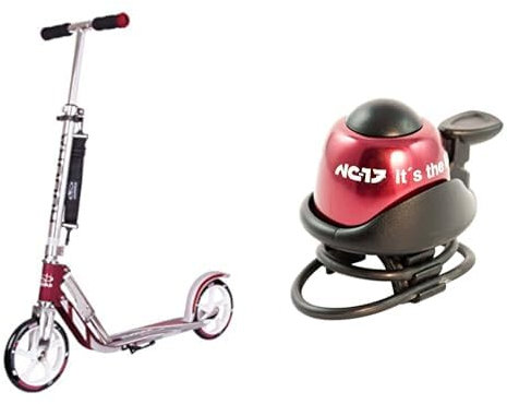 HUDORA 14764/01 BigWheel 205-Das Original mit RX Pro Technologie-Tret-Roller klappbar-City-Scooter, Magenta/Silber & NC-17 Fahrradklingel/Fahrradglocke/Fahrradhupe