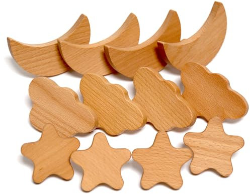 Auped 12 Stk Schrankknöpfe Stern Mond Wolke Möbelknöpfe Holz für Boho Möbel, Truhengriffe, Küchenschrank, holzgriffe kinderzimmer