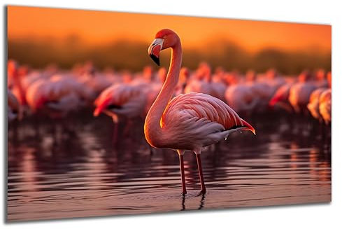 DARO Design - Wand-Bild auf 6mm HDF 84x56 cm Flamingos im Wasser - Wand-Deko Bilder Geschenk