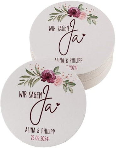 Herz & Heim® Untersetzer zur Hochzeit, Motivauswahl, Pappe, 30 Stück (Wir Sagen Ja)