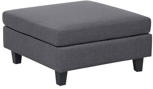 Beliani Moderne Ottomane Stoffbezug Leinenoptik in Grau Fußhocker quadratisch Unstad