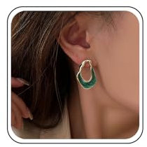 Inateannal Pendientes de aro ovalados trenzados pendientes colgantes de lágrima hueca dorada pendientes de esmalte verde bohemio pendientes de aro irregulares joyería para mujeres y niñas