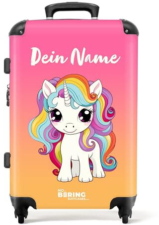 NoBoringSuitcases.com Kinderkoffer, Reisekoffer Personalisiert, Kinderkoffer Mädchen, Koffer Groß, Koffer Kinder, TSA, Koffer Mädchen, Koffer Mittelgroß (Einhorn - Orange-Rosa, 67 cm - 72 L)