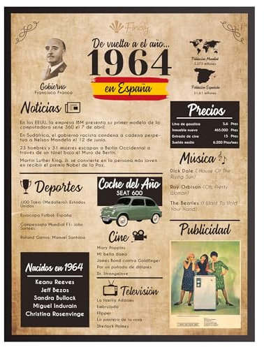 Finoly Tarjeta Cumpleaños Original | Poster Año Nacimiento 1964 | Regalo Cumpleaños Hombre | Regalo Cumpleaños Mujer | Regalo Aniversario Original | Cartel Decoración Fiesta 1964