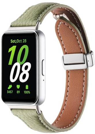 Wigento Für Samsung Galaxy Fit 3 Schmales Leder Armband Litchi Textur magnetische Schnalle Grün