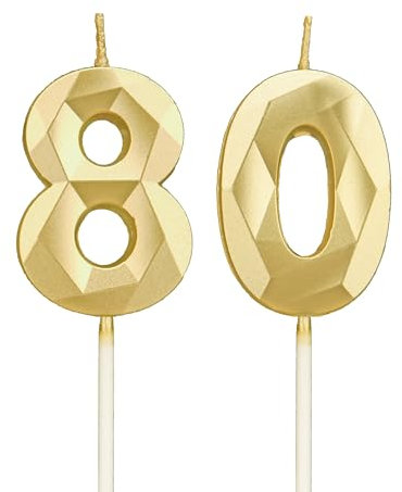 Geburtstagskerzen Zahlen 80，3D Gold Kerzen Geburtstag für Kuchen geburtstagsdeko, Geburtstag Kerzen Zahlen, Geburtstagskerzen Kinder für Partys, Hochzeiten, Firmenfeiern, Jubiläen (Gold, 80)