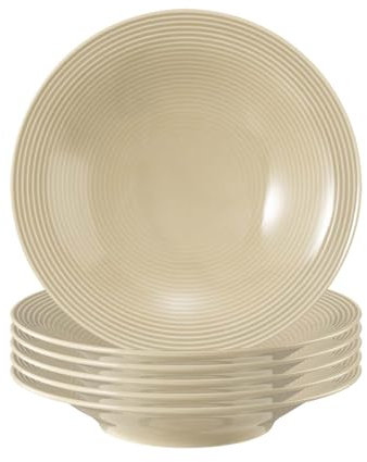 Seltmann Weiden Beat Color Glaze - Set di 6 piatti fondi, ø 22,5 cm, piatti rotondi profondi con sollievo, porcellana, beige sabbia
