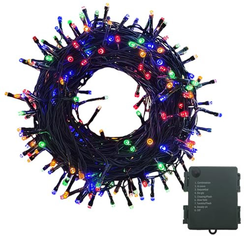 Meision Lichterkette Batterie 30m 300LEDs, Lichterkette Außen Inner mit Timer, 9 Modi, Speicherfunktion, Lichterkette Outdoor Batterie Weihnachtsbaum für Party, Balkon, Zimmer, Bunt