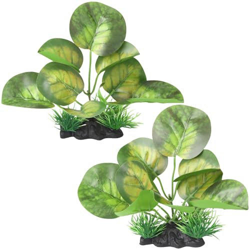 BEGONDIS 2-Pack Artificial Oval-Leaved Green Water Plants for Aquarium – Realistic Fish Tank Decoration (Style-3)