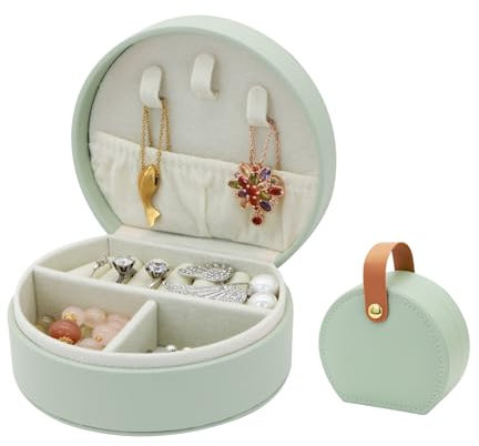 MultiValue Cajas de Joyería, Cuero Joyero Viaje Mini Joyero Pequeño Portátil Joyeros Mujer Organizador Soporte de Caja de Joyas con Manija Para la esposa Mujeres Niña (Verde Guisante)