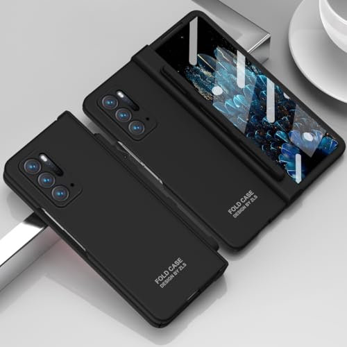 QUYISHAN Coque compatible avec Oppo Find N Case W avec béquille, protecteur d'écran et stylet à rabat magnétique, coque arrière rigide en polycarbonate résistant aux chocs (noir)