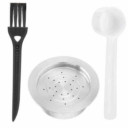 Reusable Coffee Capsule, Ki Coffee Capsule Spoon Brush for Mio Coffee Machine, Stainless Steel Metal Refillable Coffee Capsule Filter Set with 1 Capsule Cup, 1 Spoon and 1 Brush