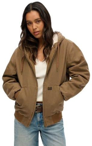 Superdry Damen Übergroße Vintage Workwear Bomberjacke mit Kapuze Denim Co Tabakbraun XXL