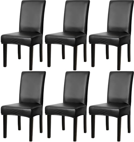 LDHHYH Stuhlhussen 6er Set, PU Leder Stuhlbezug, Stuhl überzug, Schwarz Stuhlbezüge, Bezug für Stühle, Einteiliger Stuhlbezüge, wasserdichte Stretch Esszimmer Stuhlüberzug