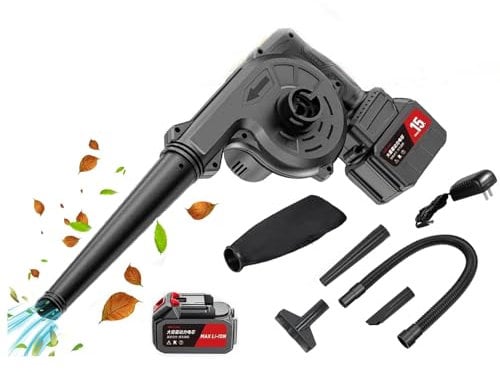 750W Souffleur de Feuilles, 2 en 1 Souffler Et Aspirer Souffleur sans Fil Turbocompressé Avec Sac De Ramassage Et Batteries Et Chargeur Pour Le Jardin, L'Entretien De La Pelouse, Le Jardinage, Le DéNe