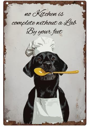 DOODLREAM Blechschild Schwarze Laborhund Küchenchef Vintage Wanddeko Keine Küche Ist Komplett Ohne Ein Labor an Ihren Füßen Retro Poster für Home Küche Restaurant Wanddeko 20 x 30cm
