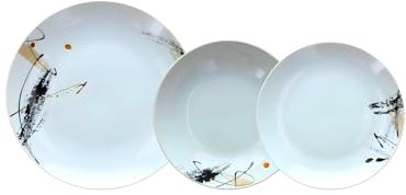 Wintem Servizio 18 Piatti in Porcellana Resistente con Piatti Fondi, Piani e da Dessert e Decoro Grafico Nero - Set Ideale per 6 Persone e per Ogni Occasione - Moderni e Lavabili in Lavastoviglie