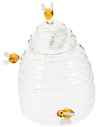 LABRIMP Glass Honey Jar Dipper Large Honey Pot for Home Kitchen Syrup Storage Jar Lid Set of 1