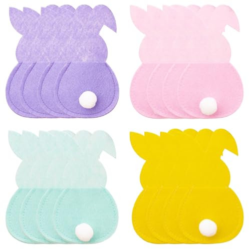 16 Stück Besteckhalter Ostern Hase Filz, Osterhasen Bestecktasche Besteckbeutel Tischdekoration, Ostern Kaninchen Messer Gabeln Löffel Geschirr Besteck Taschen Für Frühlings Oster Party (Stil A)