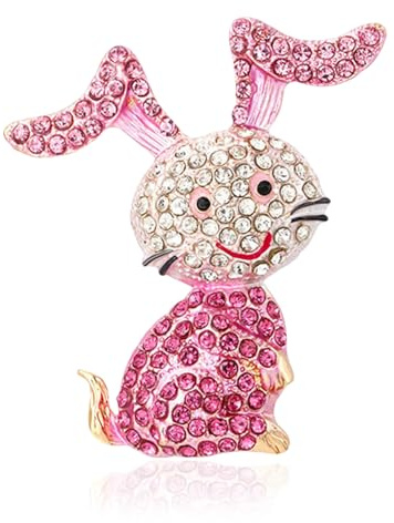 Broches en Forme de Lapin Rose avec Strass, Broche Femme, Rabbit Brooch, Accessoires De Robe Broche, Broche En Cristal, Convient aux Vêtements pour Femmes Fête Pâques Vacances Bijoux Cadeau