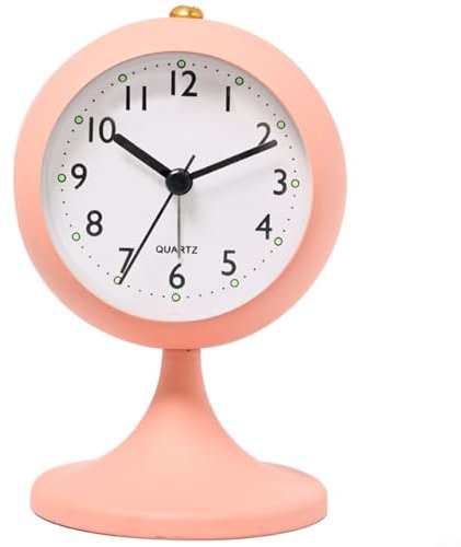 FUBESK Metallwecker mit leuchtendem Display, kugelförmiges Trompeten-Design, rutschfeste Unterseite, leises Uhrwerk, für Nachttisch, Wohnzimmer, Dekoration, 11,4 cm, Rosa