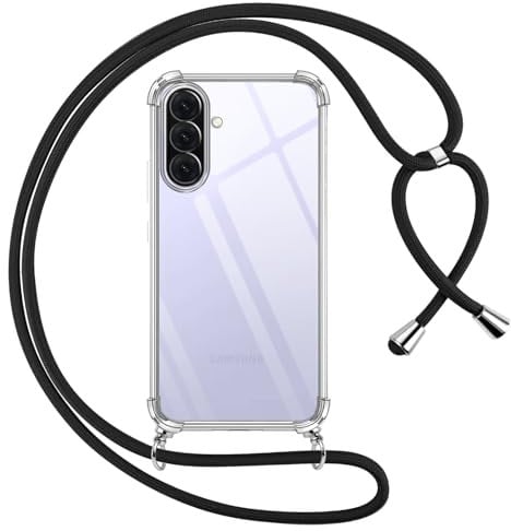 Pnakqil Coque pour Samsung Galaxy A36 avec Cordon, Transparente Silicone Housse avec Réglable de Collier Anti-Chute Etui pour Samsung Galaxy A36, Ètuis à Bandoulière 6.64, Noir