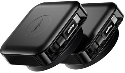 Fasgear Lot de 2 câbles USB C rétractables de bureau - 60 W PD/PPS - Charge rapide - Cordon de charge USB C 2.0 pour iPhone 16 15 Pro/iPad/Mac-Book/Sam-Sung, câble de type C rotatif à 360° (noir)