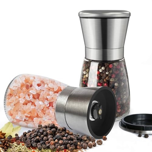 KitchenBoss Moulin a Poivre 2 Pièces Moulin a Sel Réglable Salieres et Poivrieres, Poivrier avec Noyau de broyage en Céramique, pour la Maison ou la Cuisine [Sans Contenu d'épices]