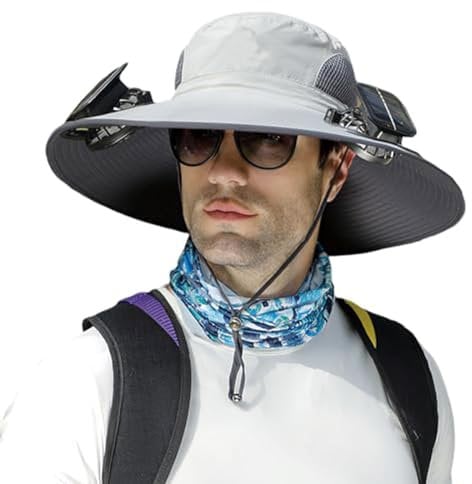 Wide Brim Solar Fan Outdoor Fishing Hat Ventilator Mütze für Herren Wiederaufladbarer Hut mit Ventilator Solar Fan Outdoor Hat Sonnenschutz Lüfter Kappe Outdoor Solar Sonnenenergie Hut Kappe