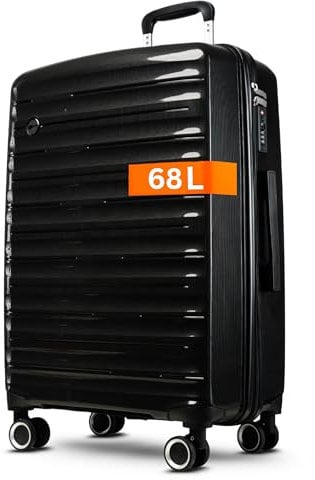 Cocoono Koffer Mittelgroß 68 Liter Volumen - mit TSA Schloss, Koffer & Trolleys, Reisekoffer, Hartschalenkoffer, Reisekoffer mit Rollen, Trolley, Hartschalenkoffer mittelgroß, Koffer L (Schwarz, L)