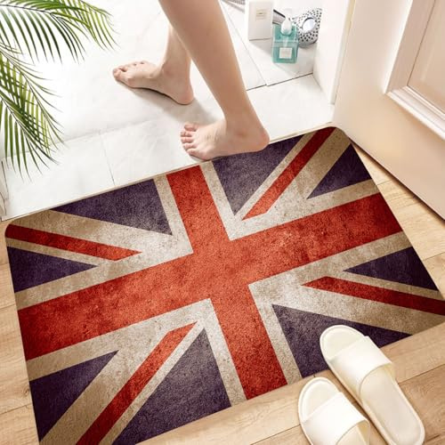 HKPOEQ Super Absorbierende Badezimmerteppich Waschbar Schnelltrocknende Badvorleger Duschvorleger für Badezimmer,Retro Union Jack, britische Flagge ersetzt Union Jack, ikonischer Union Jack,60x100 cm