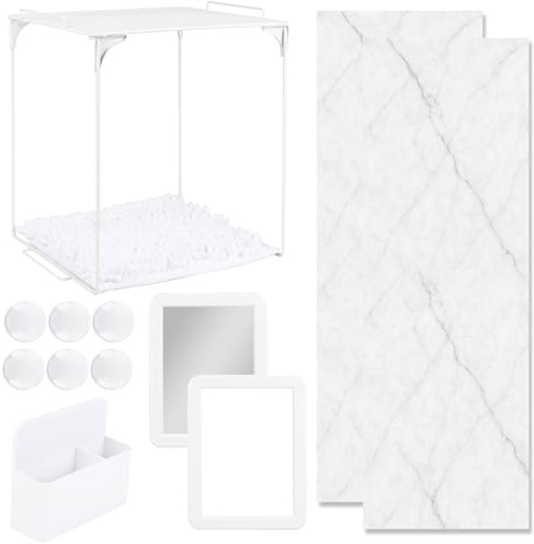 AUECOOME Spind-Organizer und Spind-Zubehör-Set enthält Regal, Teppich, Spiegel, Whiteboard, Aufbewahrungsbecher und magnetische Tapete, rosa Spind-Zubehör für Jungen, Schulanfang, Weiß