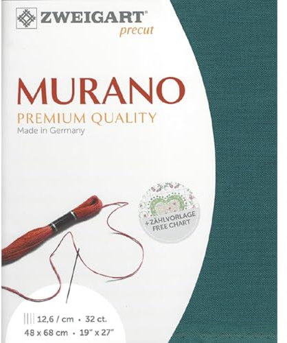 Zweigart Zählstoff MURANO Precut 32 ct. 3984 Farbe 5153 petrol, Handarbeitsstoff für Stickerei 48x68 cm