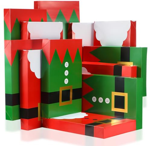Zhanmai 24 Stück große Weihnachts-Hemdboxen mit Deckel für Geschenke, Hemd-Geschenkboxen (2 Designs: Weihnachtsmann, Weihnachtselfenanzug) für Weihnachten, Urlaub, Verpackung, Kleidung