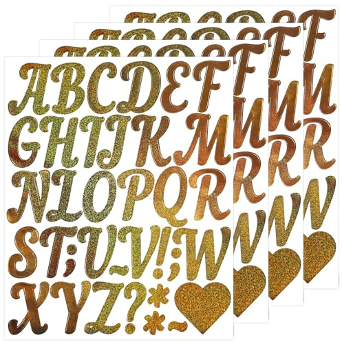 BINLINHONGO Glitter Letter Stickers, 4 Sheets 2 Inches Self-Adhesive Vinyl Letters Alphabet Sticker Decals for Scrapbook,Door,Mailbox,Bulletins Boards - Gold