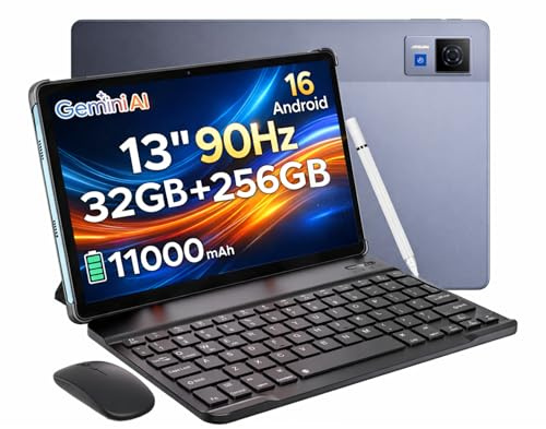DOOGEE U13 Newest 13 Inch Tablet, Android 16 Tablet with Keyboard, 32GB+256GB/2TB, 11000mAh, 2.2GHz Octa-Core Gaming Tablets, Quad Speakers | Netflix | 5G WiFi,2 in 1 Android Tablets with Stylus Mouse