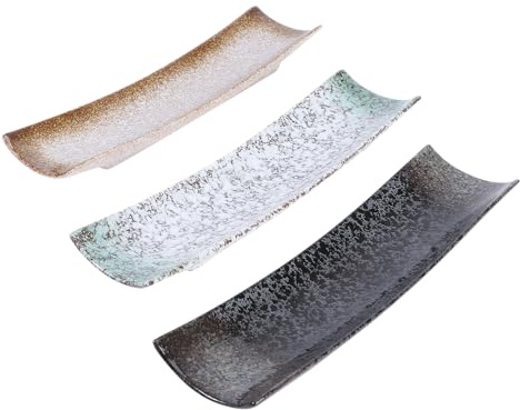 OUNONA Set da 3 Piatti da Sushi in Ceramica Rettangolari Vassoio da Portata per Ristorante e Casa Stoviglie Giapponesi per Buffet e Cene Speciali Design Casuale