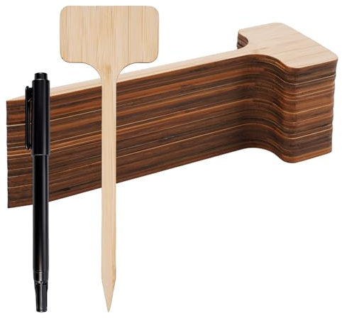 30 Piezas Etiquetas Plantas Bambu con Rotulador de Doble Punta, 18 × 6 cm | Etiquetas de Plantas en Forma de T, Carteles Huerto Exterior Pequeños para Semillas Hierbas Vegetales Flores