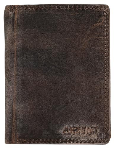 Akzent Geldbörse für Herren aus Leder in Braun, Geldbeutel mit Druckknopf in 9,5 x 12 x 2 cm